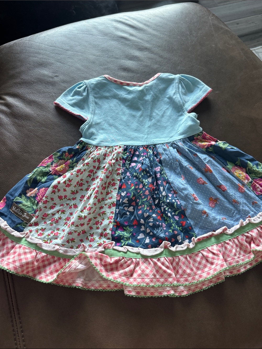 Matilda Jane Pastel Patchwork Floral Dress and Pink Gingham Ruffle Leggings - Picture 3 of 5